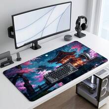 Japanese Sakura Temple Night Scene Pattern Extra Long Gaming Mouse Pad And Desk Mat Set, Non-Slip Durable Rubber Base, Smooth Surface, Suitable For PC Laptop Office Home, Abstract Art Decoration, Back To School Supplies - A - View 11