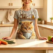 1pc Cartoon Cute Cooking Cat Creative Print Apron - Sleeveless Design, Durable And Comfortable Fit, Featuring Cat Cooking Pattern, Suitable For Cooking, Baking And Home Cleaning, Household Cleaning, Housework Apron, Hand-Painted Gardening Apron, Fun Home Gift - Multicolor - View 8