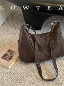 low tea 1pc Crescent Moon Shaped PU Leather Shoulder Bag, Suitable For Commuting, Shopping, Etc. (With Pendant) - Coffee - View 6