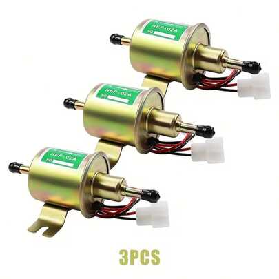 3pcs Electric Fuel Pump Kit 12V Universal Low Pressure 4-7 Psi Gas  Inline Pump With 2 Fuel Filter And 8 Hose Clamp Carburetor Hep-02A Lawn Mower Transfer Machine, Without Battery, 12 Volt Fuel Pump