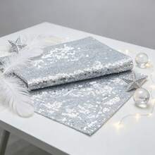 1pc Silver Sequin Tablecloth, Shiny Rectangular Table Cover, Suitable For Wedding, Birthday Party, Dessert Table, Banquet, Holiday Event Decoration. Silver Sequin Tablecloth, Used For Party Decoration, Available All Year Round - Silver - View 2