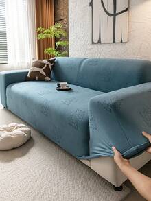 1pc Solid Color Fleece Autumn Maple Leaf Pattern, Pet-Friendly Old Sofa Refurbishment, Furniture Renewal Low-Cost Refurbishment, Suitable For Most 1-4 Seat Sofas - Blue - View 4