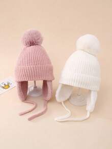 1pc Solid Color Thermal Lined Earflap Knit Hat Children Outdoor Cold-Proof Warm Woolen Cap - 1PC - View 1