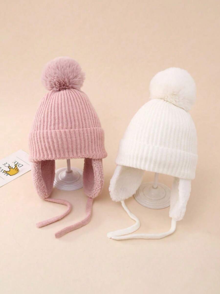 1pc Solid Color Thermal Lined Earflap Knit Hat Children Outdoor Cold-Proof Warm Woolen Cap - 1PC - View 1