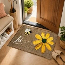 1pc, Bee & Daisy Pattern Printed Faux Cashmere Kitchen Mat, Absorbent Kitchen Floor Mat, Kitchen Rug, Long Runner Mat, Sink Front Mat, Suitable For Kitchen, Bathroom, Entryway, Hallway, Laundry Room And Home Decor - Multicolor - View 7