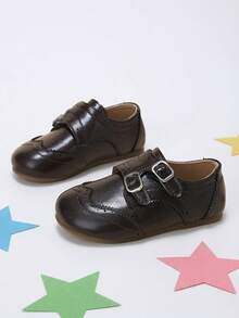 Girls' Simple British Style Dark Brown Carved Double Buckle Hook & Loop Mary Jane Shoes, Suitable For Autumn Family Gatherings And Weekend Outings - Chocolate Brown - View 1