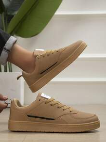 Men's All-Season Casual Lace-Up Low-Top Round Toe Sneakers For Daily Outings And Shopping - Brown - View 3