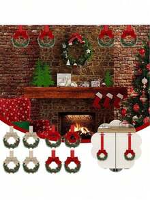 2pcs/1pc Christmas Wreath With Ribbon, 26cm/10.24in, Suitable For Kitchen Cabinets, Windows, Walls, Front Door Decoration, Small Christmas Wreath - Compact Indoor Use Christmas Wreath, Fireplace, Windows, Farmhouse Indoor Home Decor - Multicolor - View 3