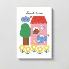 Korean Style Cute Cartoon Bear & Flower Wall Art, INS Style Children's Room Bedroom Bedside Decor Painting, Framed Or Unframed - Cartoon - View 12