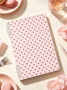 1pc Gentle INS Style Pink Background Brown Polka Dot Pattern Double Spiral Loose Leaf Notebook, Paper Inner Pages With Transparent Spiral Binding, Smooth Writing And Flipping, Suitable For Students Classroom Note-Taking, Daily Journaling, Diary, Memo Writing, Minimalist Artistic Desktop Stationery, Perfect Gift For New Year, Valentine's Day, Mother's Day, Father's Day, Graduation Season - Multicolor - View 3