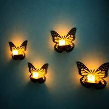 Wooden Wall Floating Butterfly Candle Holder, Room Decoration Rack, Gemstone Small Item Display Rack, Home Wall Decoration Rack, Wedding Wall Decor Candle Holder. - Multicolor - View 6