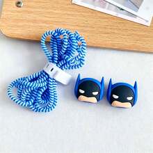 Warner Bros 1 Set Batman Charging Cable Data Cable Protector, Compatible With 20W Charger, Party Favor, Suitable For Daily And Office Use, Includes Large And Small Heads, Silicone Cable Tie And 1.4m Coiled Cable, Great Gift For Birthday And Holiday - Multicolor - View 8