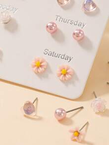 6 Pairs Cute Daily Style Women's Stud Earrings Set, Floral & Jellyfish Pattern Earrings Combination, Suitable For Casual, Outing, Dating Jewelry - Multicolor - View 4