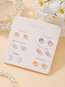 6 Pairs Cute Daily Style Women's Stud Earrings Set, Floral & Jellyfish Pattern Earrings Combination, Suitable For Casual, Outing, Dating Jewelry - Multicolor - View 7