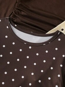 Bộ 3 món phong cách vintage cho bé gái, áo tay dài cổ tròn nhún bên hông màu trơn phối chấm bi, phù hợp mặc đi học hàng ngày, dạo phố cuối tuần, phối layer casual và mặc lót trong - Nhiều màu - Xem 5