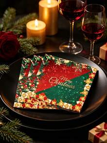 20pcs/1pc Christmas Napkins, Red & Green Christmas Theme Disposable Napkins, Suitable For Winter Christmas New Year Home Party Supplies - Multicolor - View 4