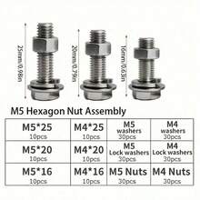 240pcs Premium Steel Hex Bolt & Nut Set - Durable, Corrosion-Resistant With M4 & M5 Sizes, Full Thread & Washers, Fit For Mechanical Applications - Silvery - View 3