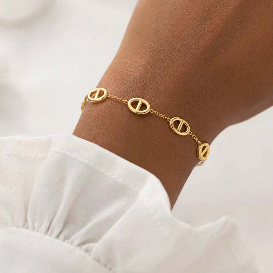 1pc Simple Fashion Golden/Silvery Stainless Steel Pig Nose Chain Bracelet For Women - Pig Nose Bracelet - View 1