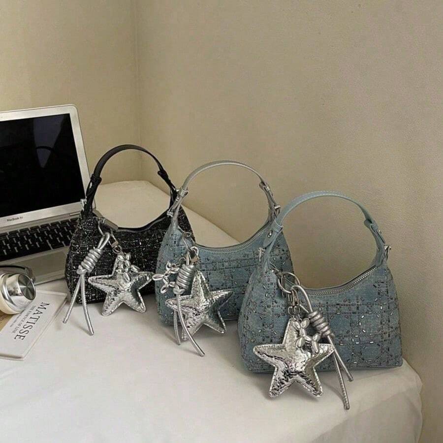 1pc Silver Women's Bag Charm, Keychain - Silver - View 1