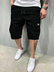 Celana Pendek Bermuda Kargo Fashion Pria, Pinggang Elastis dengan Tali Serut, Banyak Saku, Akhirnya Hadiah yang Tepat untuk Pria, Hitam - Hitam - View 2