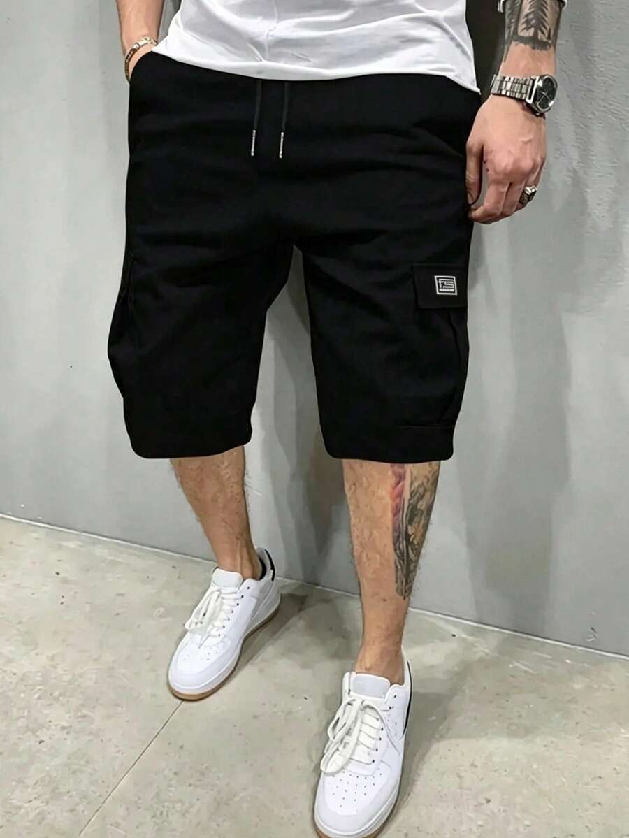 Celana Pendek Bermuda Kargo Fashion Pria, Pinggang Elastis dengan Tali Serut, Banyak Saku, Akhirnya Hadiah yang Tepat untuk Pria, Hitam