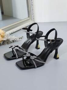 Stiletto Rhinestone Sandals Fashion 2026 Summer New Style One-Strap Open Toe High Heels Fairy Style - Black - View 9