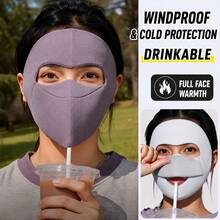 MESHUOKAI Women's Adult Winter Full Coverage Warm Face Mask, Flip-Up Mouth Design For Drinking, Windproof And Cold-Resistant Reusable Mask, Suitable For Cycling And Hiking - Multicolor - View 10