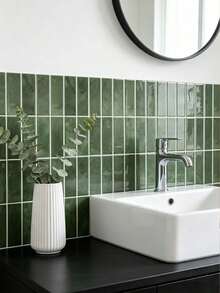 Self-Adhesive Backsplash Tile Stickers, Dark Green Marble Subway Tile Wall Decals, Glossy Waterproof Oil-Resistant Removable Mosaic Tile Stickers, 2D Textured Decorative Wall Stickers For Kitchen, Bathroom, RV, Laundry Room Wall Decor - Dark Green Large Size - View 5