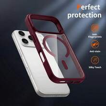1pc Hadaasi Cherry Red 2-In-1 Magnetic Phone Case, Compatible With Apple 18pro/18promax/17e/17 Pro Max 16 15 14 13 12 11 Plus ProMax, Smooth Matte Soft Edge Transparent Hard PC Back Shell, 1.2MM Raised Screen Bezel & 2.5MM Lens Protection, Anti-Fingerprint Anti-Stain Shockproof Wireless Charging Slim Protective Case, Compatible With Samsung Galaxy S26Ultra/S26Plus/S26Fe/A57A18/A56/A37 - Cherry Red - View 6
