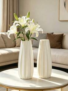 French Style White Ceramic Plastic Vase, Minimalist Luxury Home Decor Flower Arrangement Ornament, Living Room Decorative Vase - A - View 7