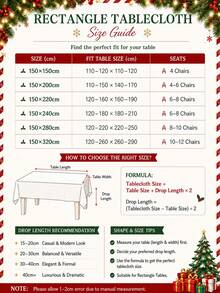 1pc Red Christmas Tablecloth, Floral And Bow Design, Rectangular Christmas Dining Tablecloth, Suitable For Holiday Parties, Kitchen And Home Decor - Multicolor - View 2