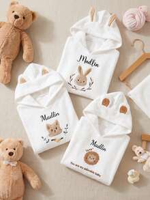 Custom Embroidered 60x60cm Hooded Towel For 1‑3Y Kids, Ultra‑Soft Quick‑Dry Non‑Shedding Unisex Bath Towel,Perfect Christmas Gift For Newborn Toddlers - White - View 4