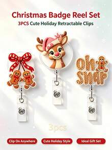 Christmas Retractable Acrylic Badge Reel, Knitted Style ID Holder, Anti-Loss Nurse Badge Clip - A - View 4