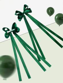 2Pcs 4.5 Inch HairBow For Girl Fashionable Kids Girl Tassel Ribbon Bowknot Children HairBows With Clips With Small Long Tail For Festivals PartySchool - Dark Green - View 4