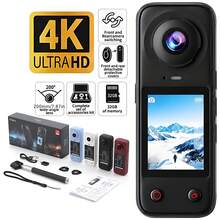 Kamera Aksi Panorama 4K Ultra HD, Sudut Pandang Lebar 200°, Lensa Ganda Depan dan Belakang yang Dapat Diganti, Layar 2.0 Inci, Baterai 1500mAh dengan Perekaman 4 Jam, Dapat Digunakan Sebagai Webcam PC. Set Lengkap Termasuk Kartu Memori 32GB, Ringkas dan Tahan Lama - View 2