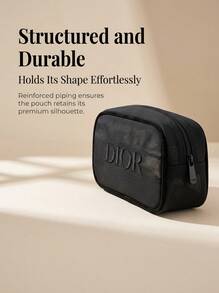Christian Dior Black Portable High‑End Textured Plaid Mesh Cosmetic Bag, Minimalist Travel Toiletry Pouch For Makeup Accessories - Black - View 8