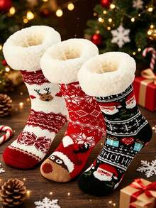1/2/3 Pairs Extra Thick Christmas Socks, Mid-Calf, Non-Slip Sole, Thermal Lined, Cute Indoor Home Socks For Women, Children And Adults, Gift - Multicolor - View 9