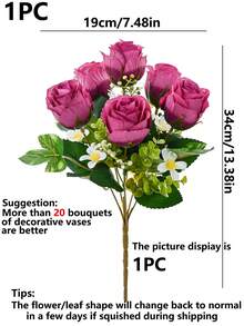 1pc Artificial Rose Bouquet, Suitable For Home Decor, Kitchen Decor, Autumn Decor, Outdoor Decor, Tabletop Decor, Wedding Decor, Artificial Plants, Women's Gifts, Back To School - Purple - View 3