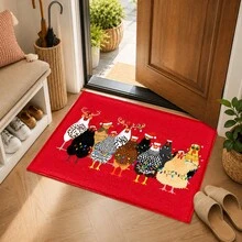 1pc Christmas Rooster Pattern Printed Faux Cashmere Kitchen Mat, Christmas, Can Be Used As Christmas Gift, Christmas Decoration, Absorbent Kitchen Floor Mat, Kitchen Rug, Long Runner, Sink Front Mat, Suitable For Kitchen, Bathroom, Entryway, Hallway, Laundry Room And Home Decor - Multicolor - View 7