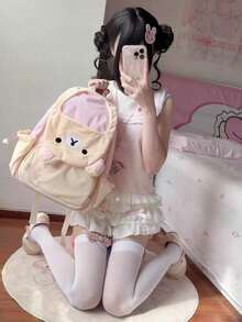 Rilakkuma 200pcs New Cartoon Japanese Style Backpack Cute Bear & Cat Large Capacity School Bag Versatile For Girls Students - Multi-color - View 3