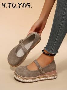 Women's All Season New Rivet Decor Bohemian Style Thick Sole Buckle Closed Toe Low Shaft Breathable Comfortable Casual Elegant Flat Sandals - Light Khaki - View 4