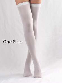 1/2/5 Pairs Women's 80D Velvet Solid Color Over-The-Knee Stockings - White - View 6