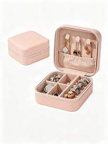 1pc Mini Portable Jewelry Box, Travel Earring Ring Necklace Dust-Proof Storage Box, Zipper Small Jewelry Pouch, Essential Jewelry Organizer For Travel And Business Trips - Multicolor - View 6