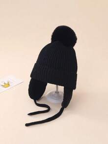 1pc Solid Color Thermal Lined Earflap Knit Hat Children Outdoor Cold-Proof Warm Woolen Cap - 1PC - View 4