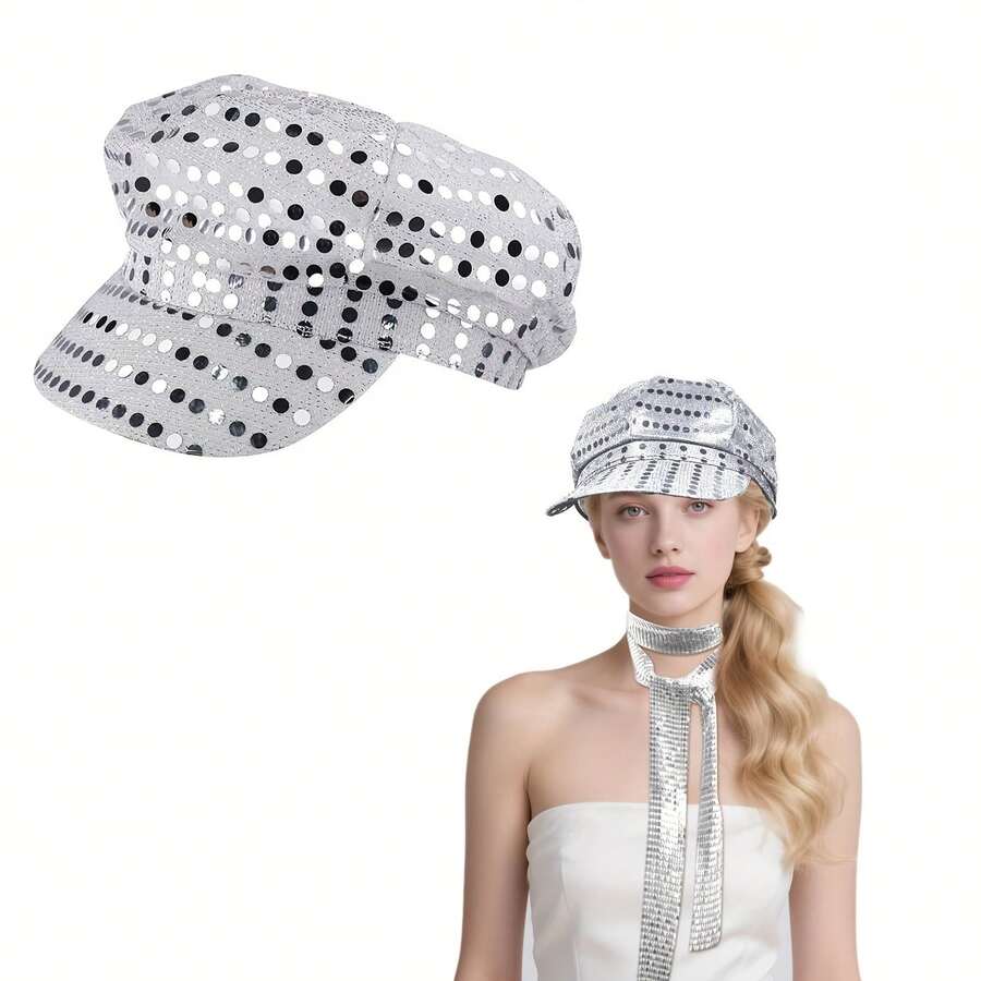 70s Style Sequin & Rhinestone Hat, Women's Halloween Party, Disco, Daily Wear, Birthday Ball, Ballroom Stage Performance, Carnival Accessory - Multicolor - View 1