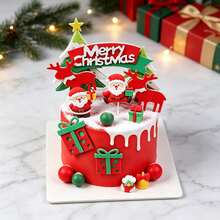 16pcs Christmas Cake Toppers, Soft PVC Santa Claus Stocking Bell Figurine, Christmas Tree Banner Insert, Holiday Cake Decorations Set - Multicolor - View 8
