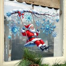 1 miếng dán kính tĩnh điện hình ông già Noel đung đưa, decal kính hai mặt nhìn thấy được, có thể tái sử dụng, họa tiết cành cây tuyết bông băng giá, trang trí Giáng sinh, phù hợp cho nhà bếp, cửa hàng boutique, cửa kính trưng bày, trang trí lễ Giáng sinh trong nhà và ngoài trời - Một cỡ - Xem 6