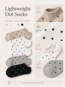 4 Pairs Women's Multi-Color Combination Pack, Black/White/Gray & Small Polka Dots, Versatile Spring/Summer Design, Knit Breathable Fabric, Stylish Japanese Fresh Invisible Boat Socks, Suitable For Home, Commuting, Party, Sports, School, Holiday Gifts - Multicolor - View 5