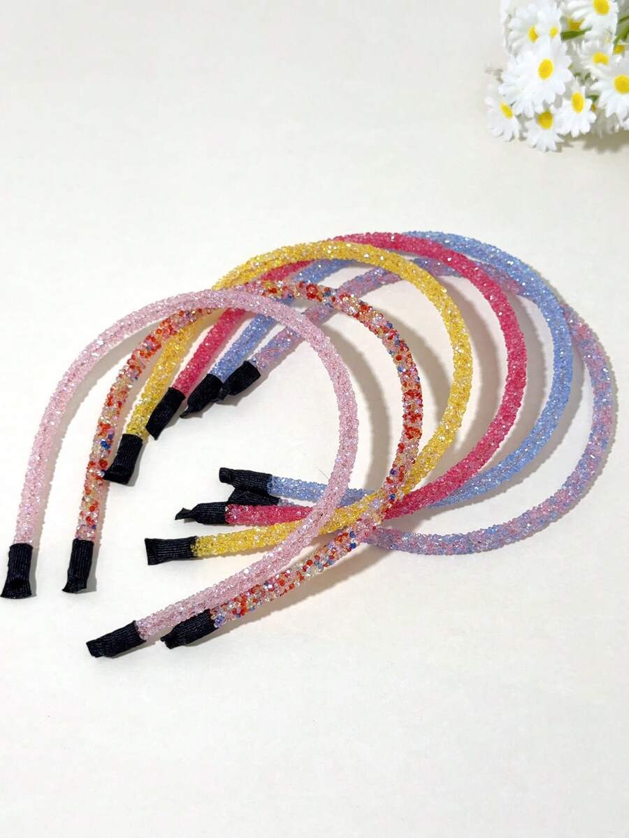 6Pcs Colorful Rhinestone Thin Headbands, Sparkly Crystal Hair Hoop For Women Daily Party Hair Accessories - Multicolor - View 1