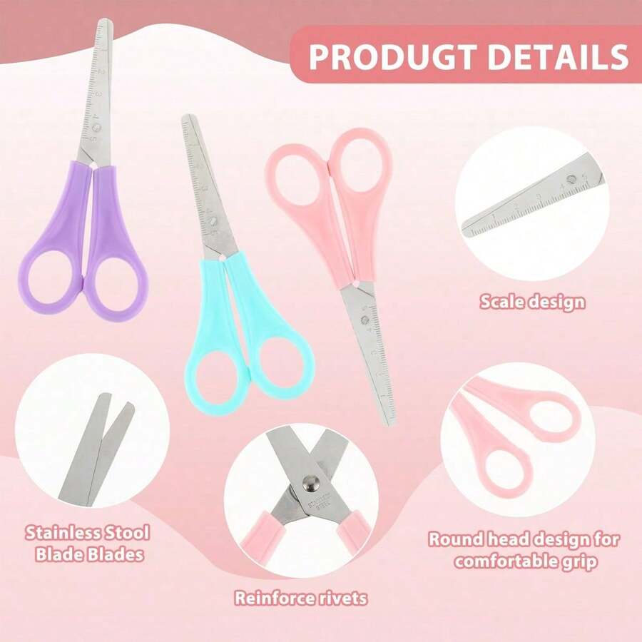 Graduation Student Scissors, Round Tip Stainless Steel Student Craft Scissors, Suitable For School Or Office, Cute Macaron Color DIY Paper Art Scissors - A - View 1